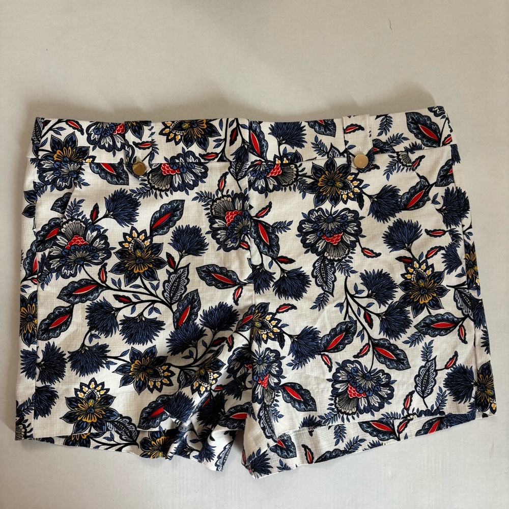 LOFT Petites Floral Shorts Navy Red Cream Cotton Blend Size 12P